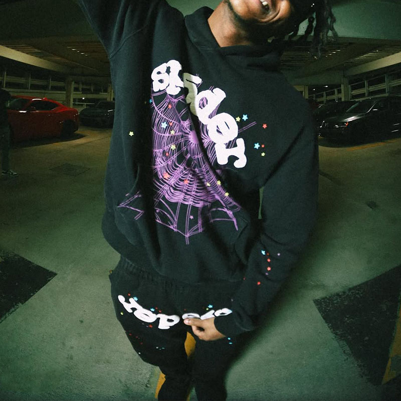 Hip Hop Spider Print Hoodie Set