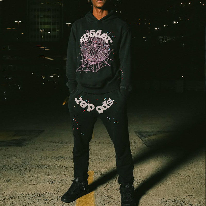 Hip Hop Spider Print Hoodie Set