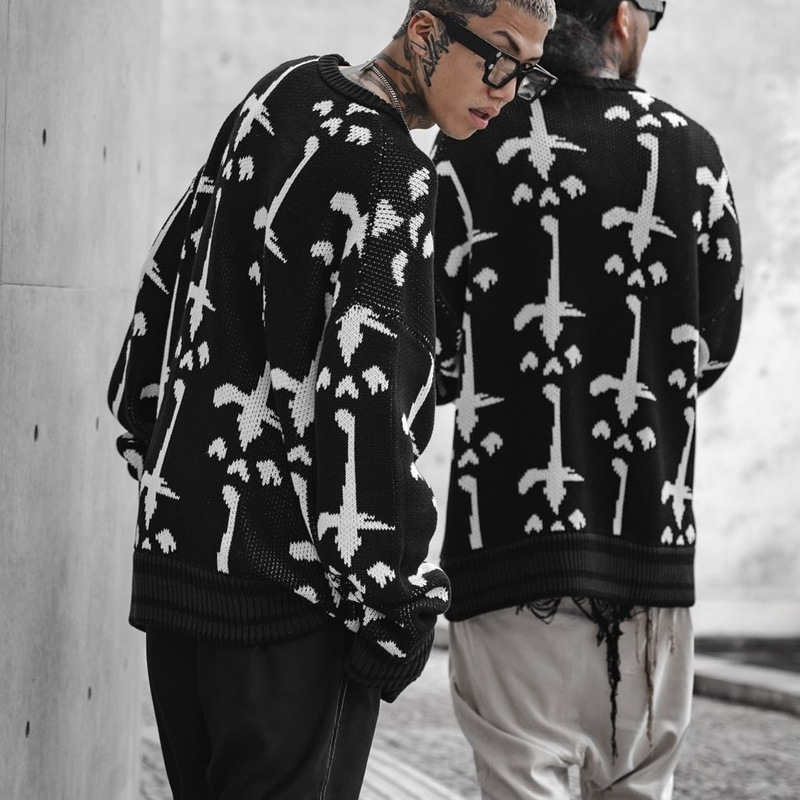 Y2K Dark Goth Jacquard Sweater