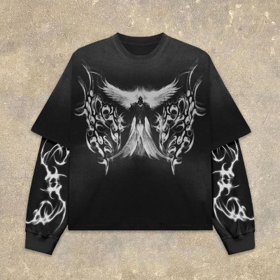 Goth Printed Fake Two Piece T-Shirt