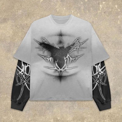 Gothic Printed Fake Two Piece T-Shirt