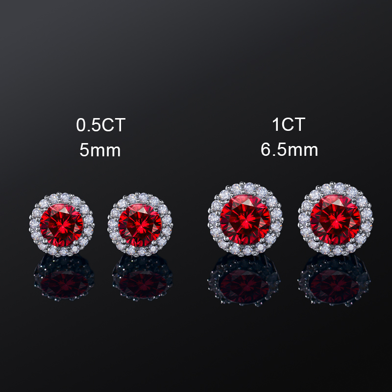 Moissanite Round Cut Magnetic Non-Piercing Ruby Stud Earrings in S925 Silver