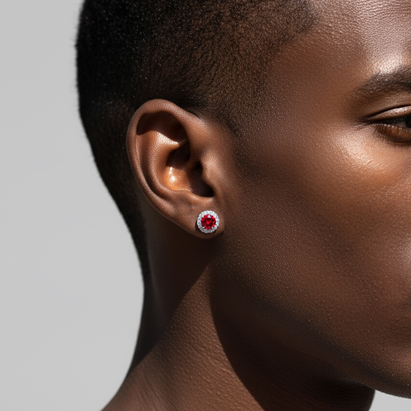 Moissanite Round Cut Magnetic Non-Piercing Garnet Stud Earrings in S925 Silver Moissanite Round Cut Magnetic Non-Piercing Garnet Stud Earrings in S925 Silver