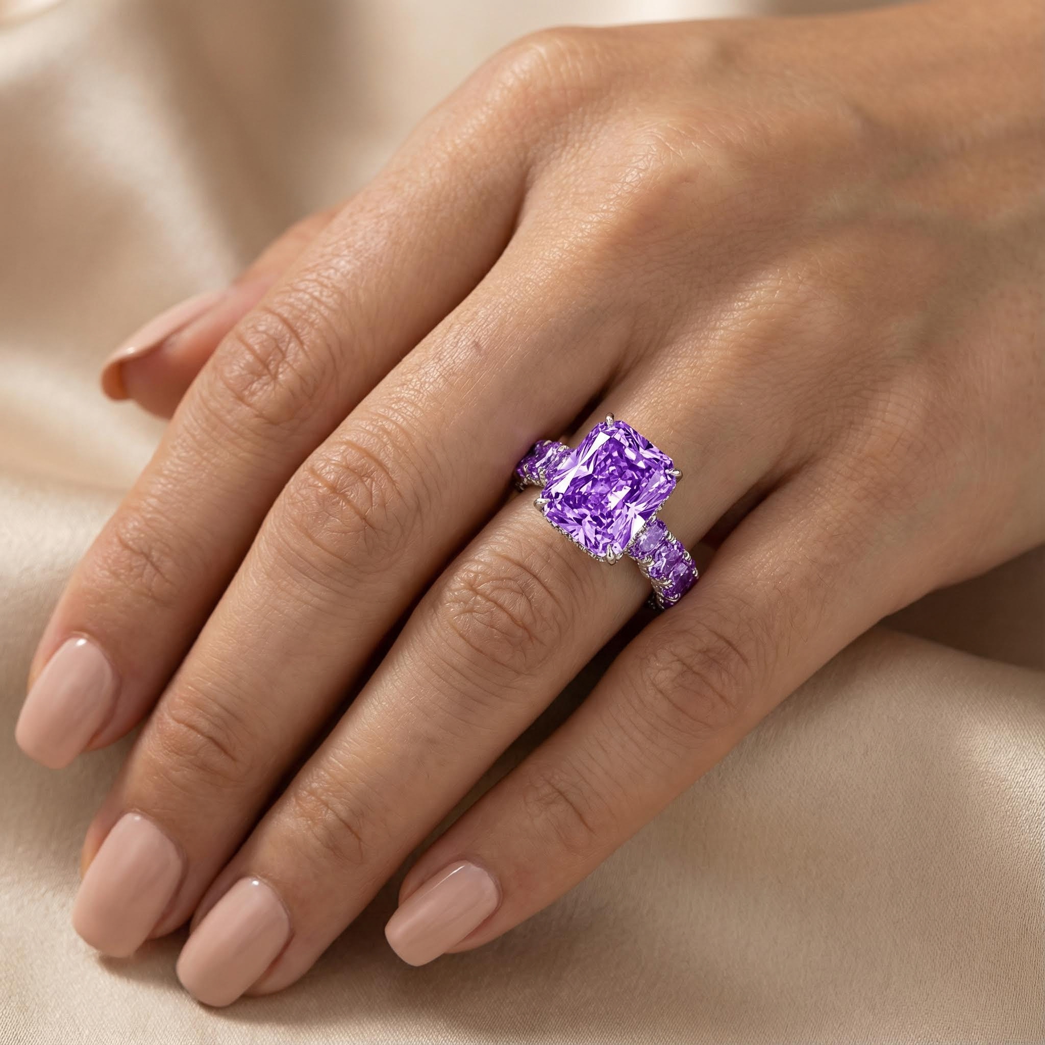 14.22 CT Luxury Fancy Yellow/Amethyst/Sapphire Radiant Cut Pave Halo Engagement Ring 14.22 CT Luxury Fancy Yellow/Amethyst/Sapphire Radiant Cut Pave Halo Engagement Ring