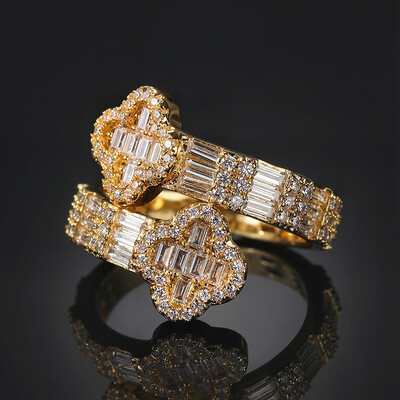 Iced Four Leaf Clover Baguette Cut Ring