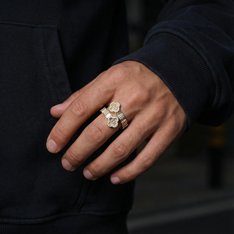 Iced Four Leaf Clover Baguette Cut Ring