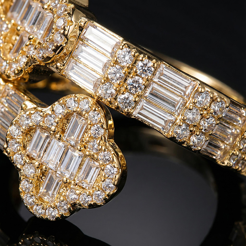 Iced Four Leaf Clover Baguette Cut Ring