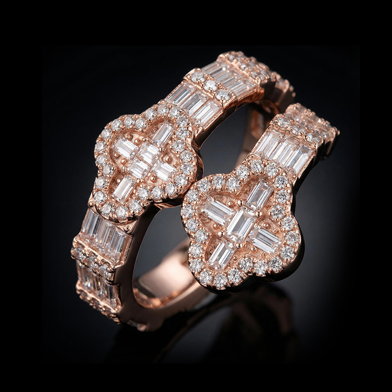 Iced Four Leaf Clover Baguette Cut Ring