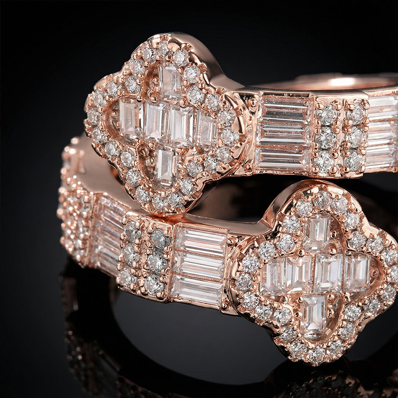 Iced Four Leaf Clover Baguette Cut Ring