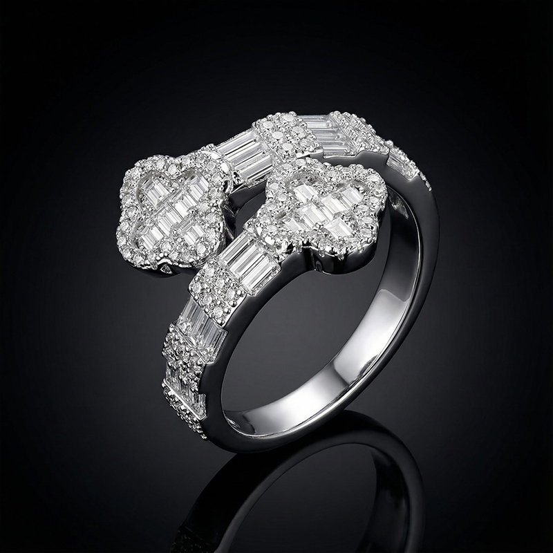 Iced Four Leaf Clover Baguette Cut Ring