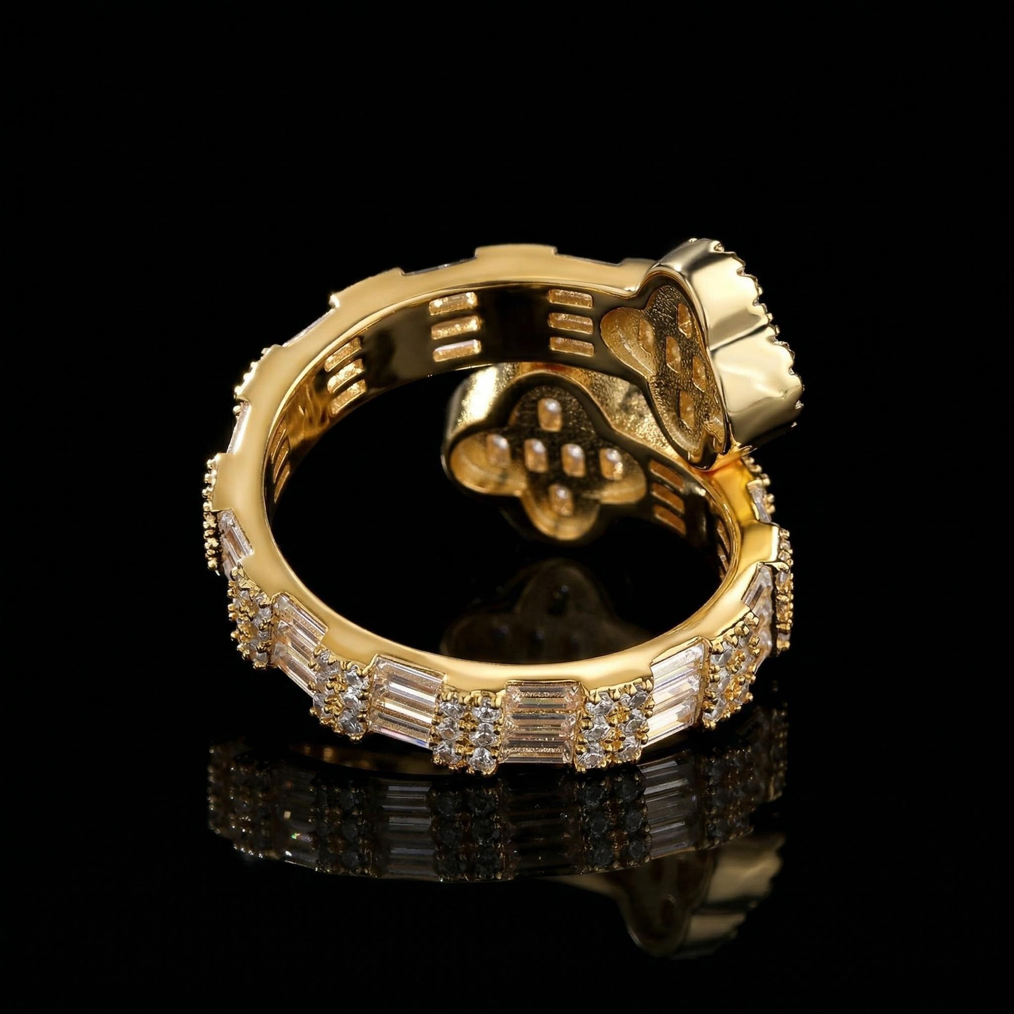 Iced Four Leaf Clover Baguette Cut Ring