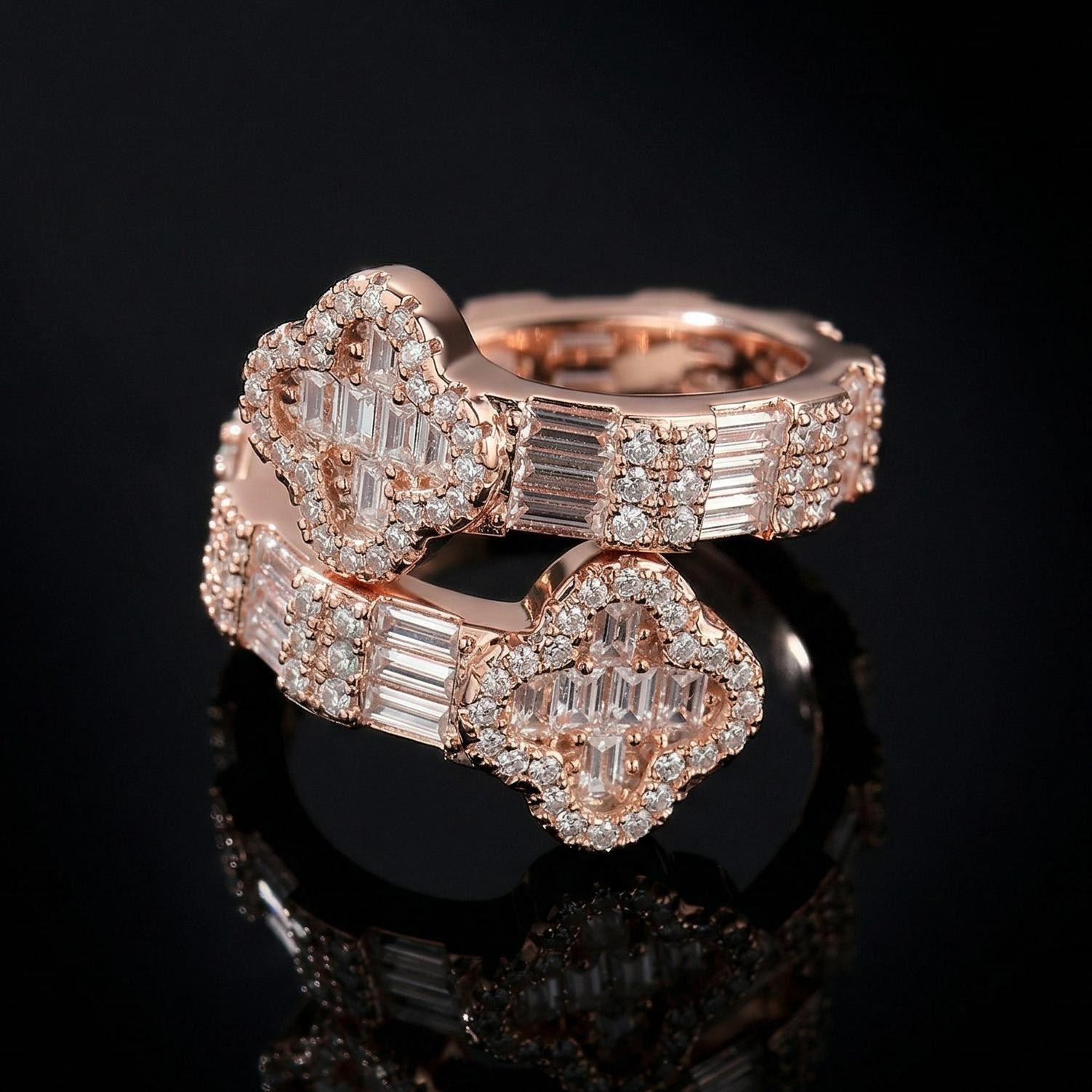 Iced Four Leaf Clover Baguette Cut Ring