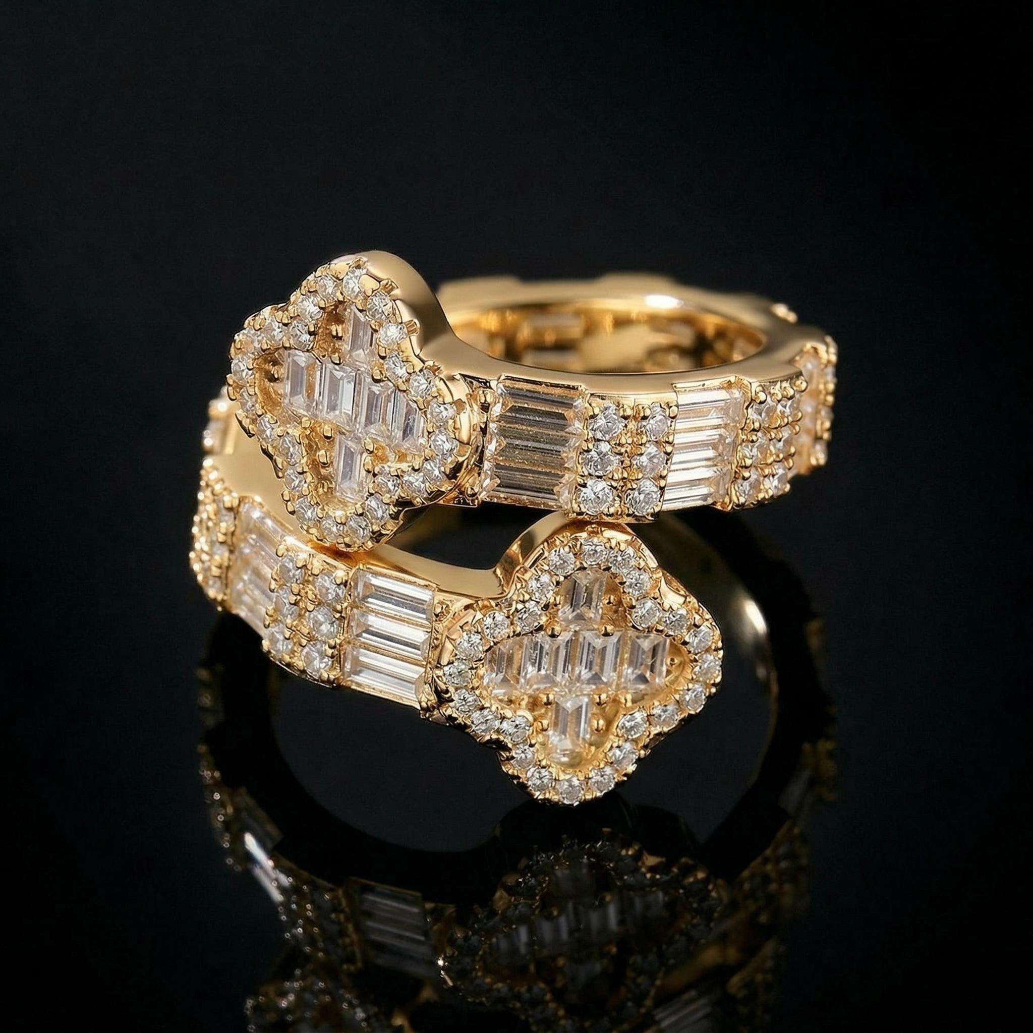 Iced Four Leaf Clover Baguette Cut Ring