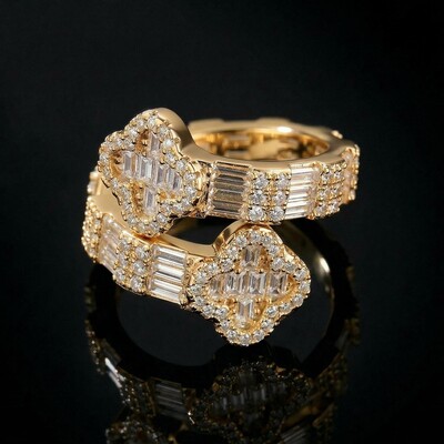 Iced Four Leaf Clover Baguette Cut Ring