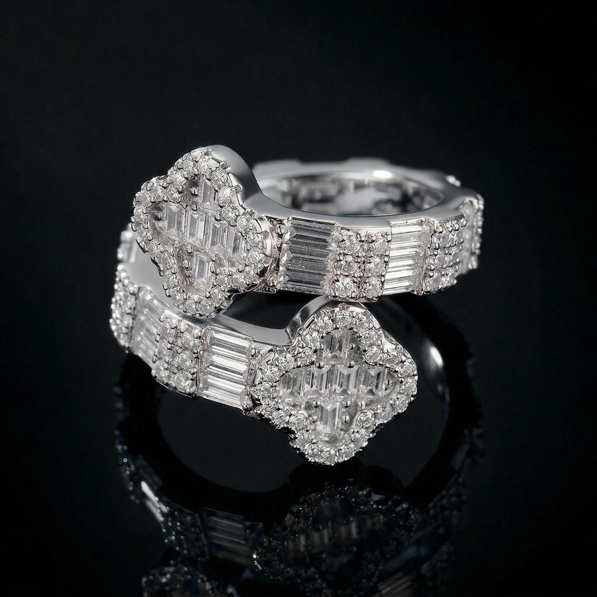 Iced Four Leaf Clover Baguette Cut Ring