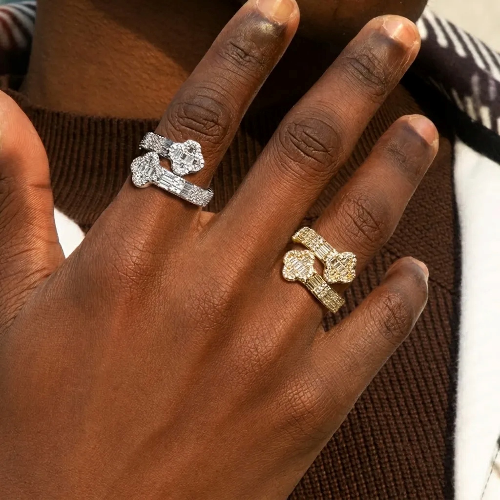 Iced Four Leaf Clover Baguette Cut Ring