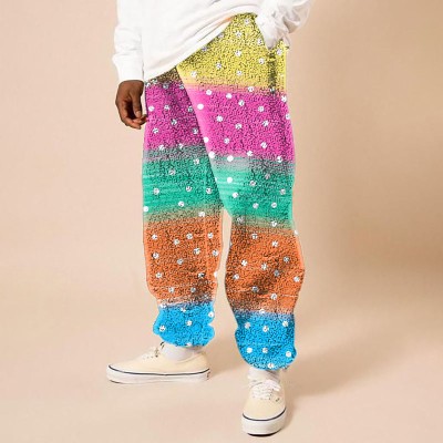 Rainbow Polka Dot Printed Flannel Lounge Pants