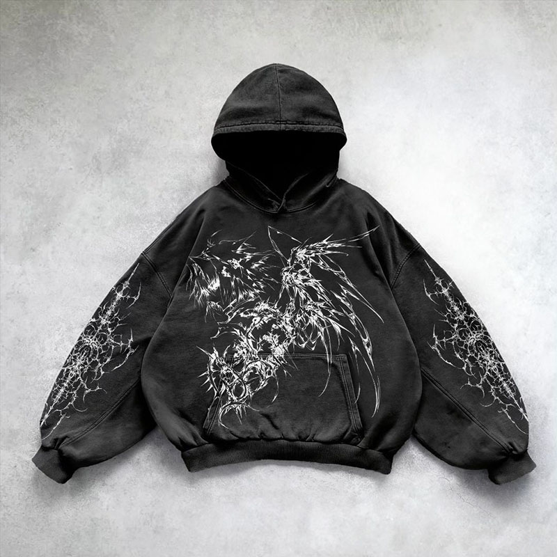 Goth Pattern Graffiti Washed Hoodie