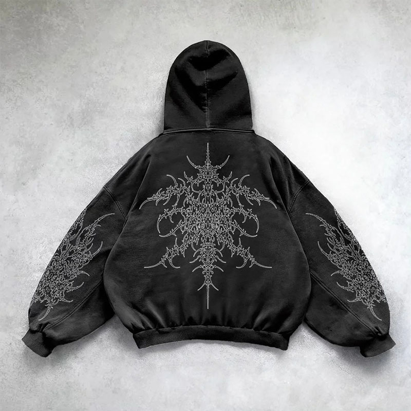 Goth Pattern Graffiti Washed Hoodie