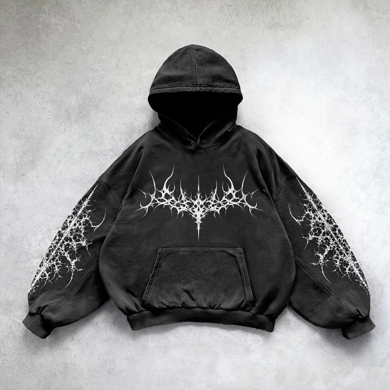 Gothic Pattern Graffiti Washed Hoodie