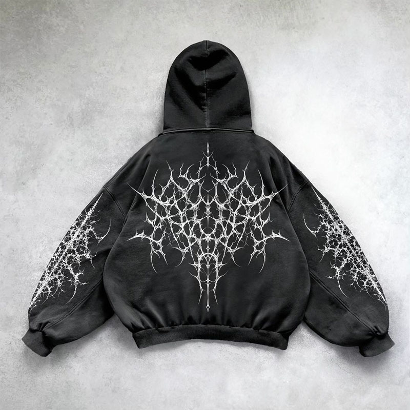 Gothic Pattern Graffiti Washed Hoodie