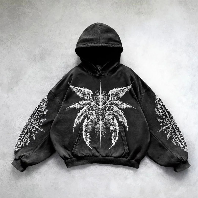 Gothic Pattern Graffiti Washed Hoodie