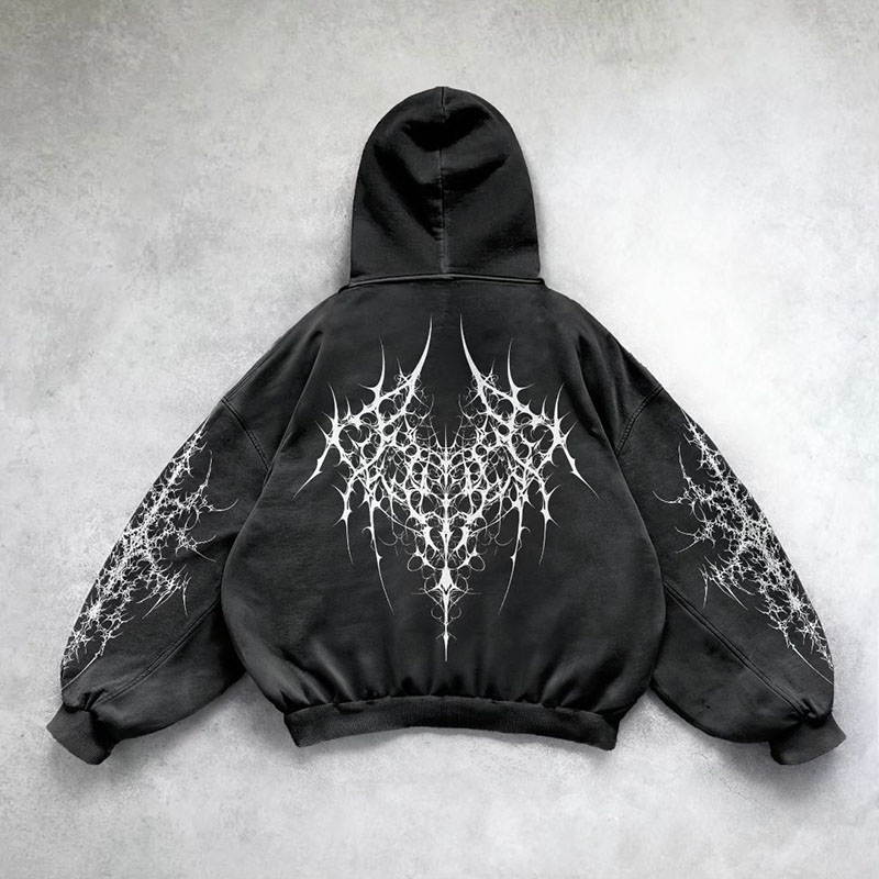 Gothic Pattern Graffiti Washed Hoodie