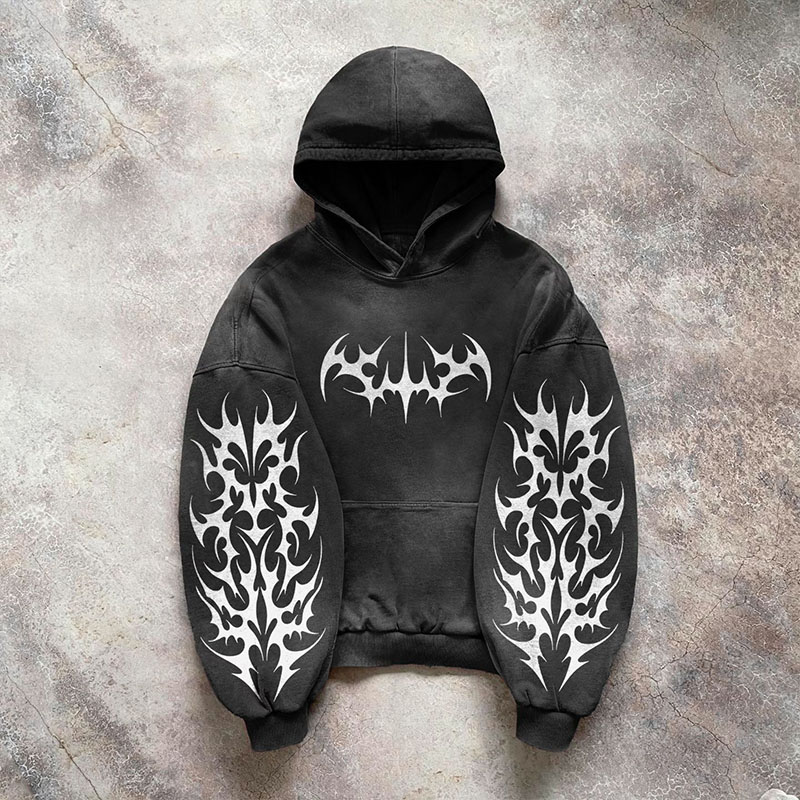 Gothic Pattern Graffiti Washed Hoodie