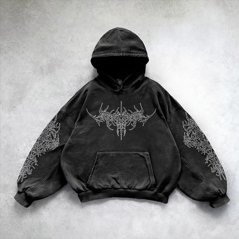 Gothic Pattern Graffiti Washed Hoodie