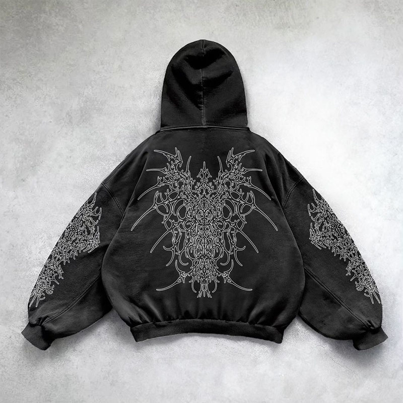 Gothic Pattern Graffiti Washed Hoodie