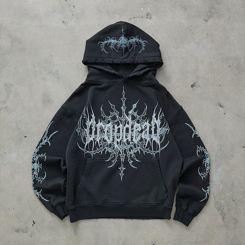 Gothic Pattern Graffiti Washed Hoodie