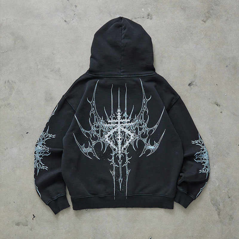 Gothic Pattern Graffiti Washed Hoodie