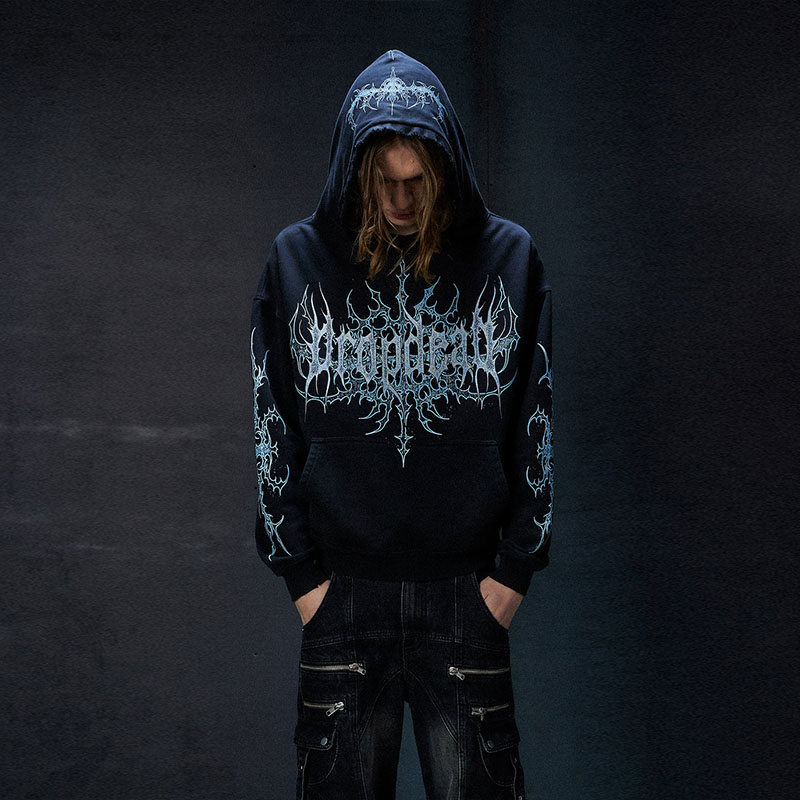 Goth Pattern Graffiti Washed Hoodie