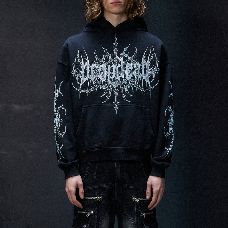 Gothic Pattern Graffiti Washed Hoodie