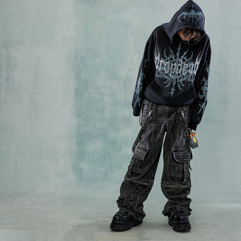 Gothic Pattern Graffiti Washed Hoodie