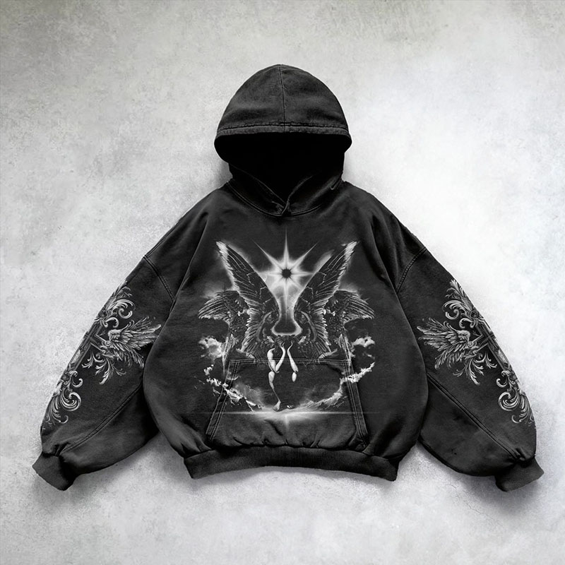 Goth Print Washed Hoodie