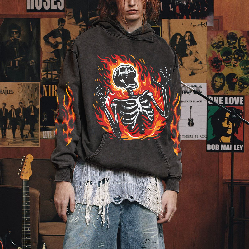 Vintage Flaming Skull Washed Hoodie