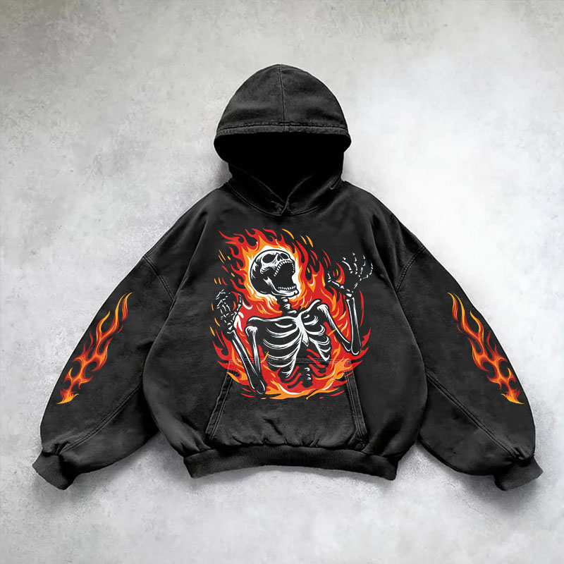 Vintage Flaming Skull Washed Hoodie