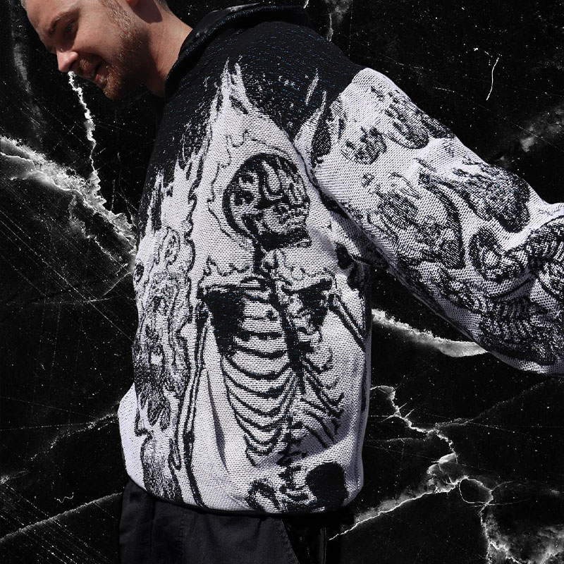 Vintage Goth Skull Print Hoodie