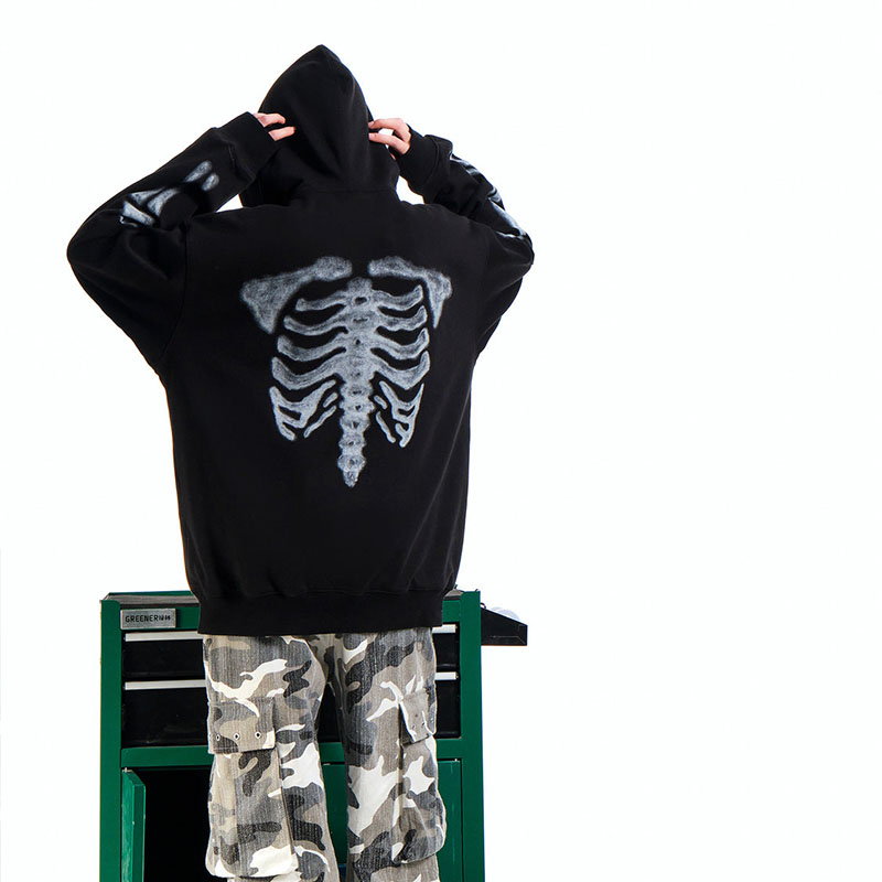 Goth Skull Skeleton Print Hoodie