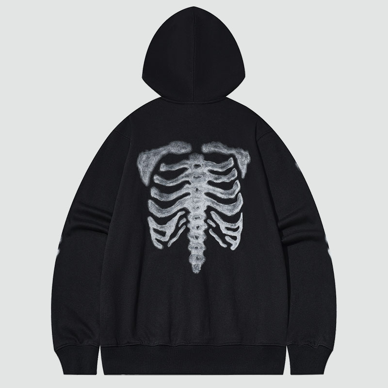 Goth Skull Skeleton Print Hoodie