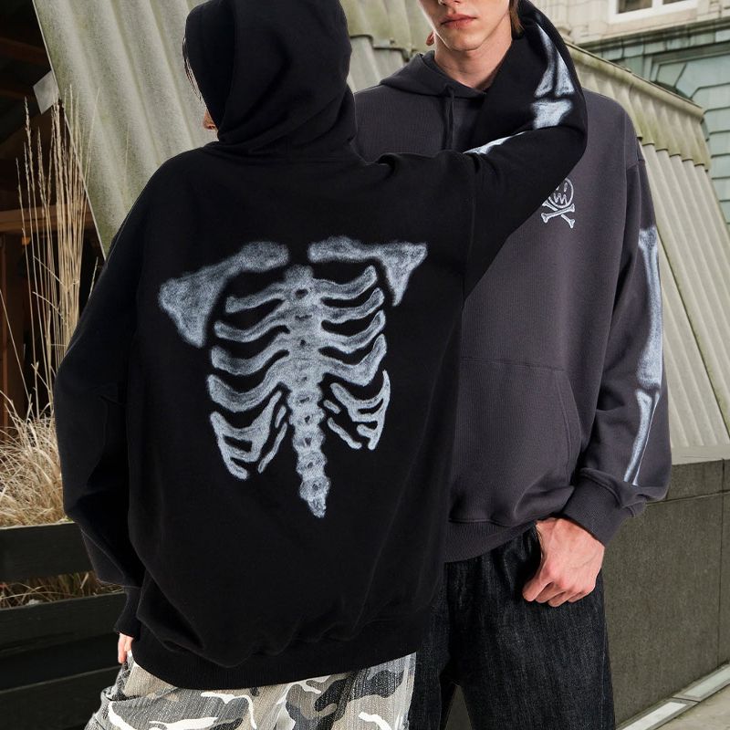 Goth Skull Skeleton Print Hoodie