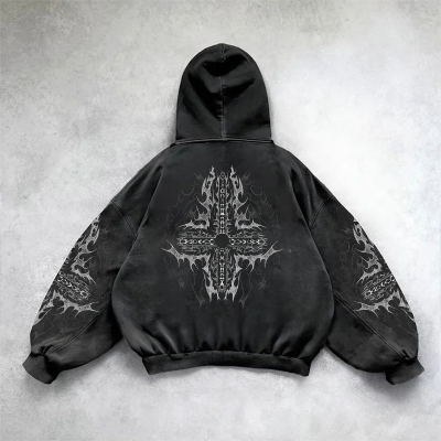 Vintage Gothic Print Hoodie