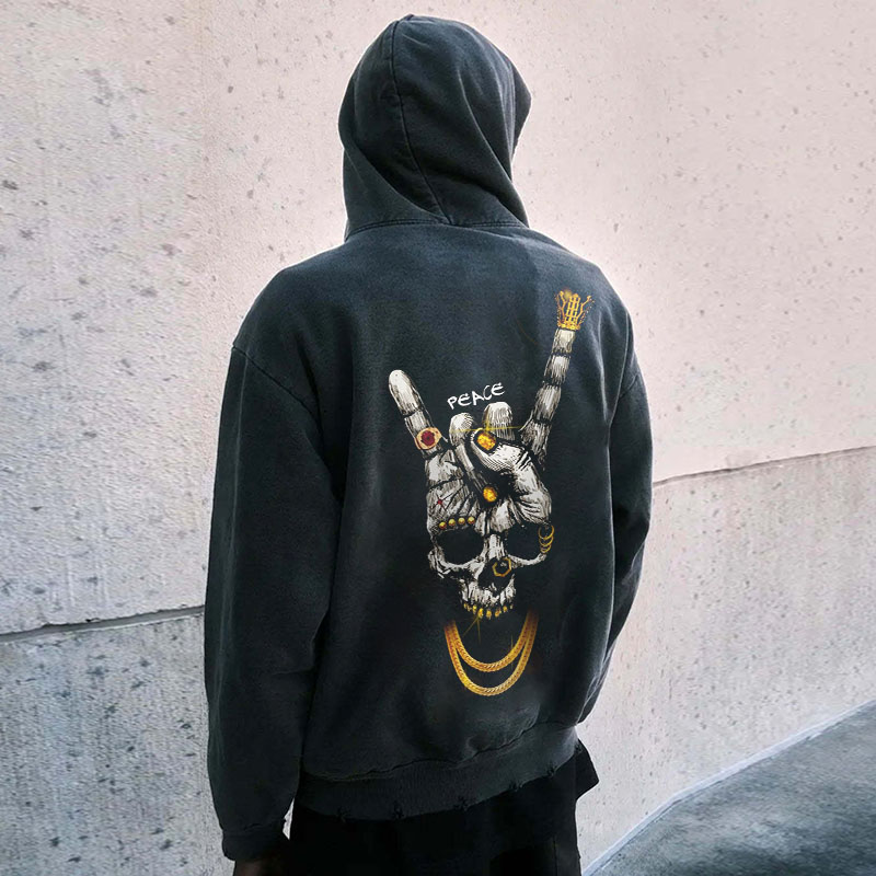 Y2K Goth Skull Washed Hoodie