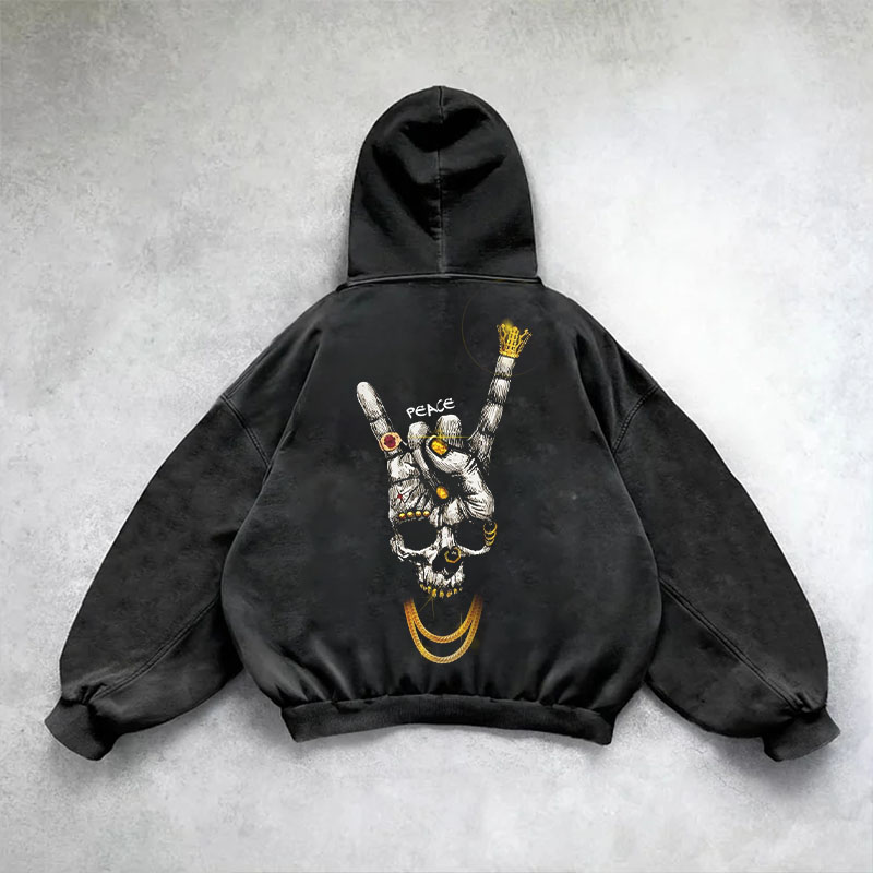 Y2K Goth Skull Washed Hoodie