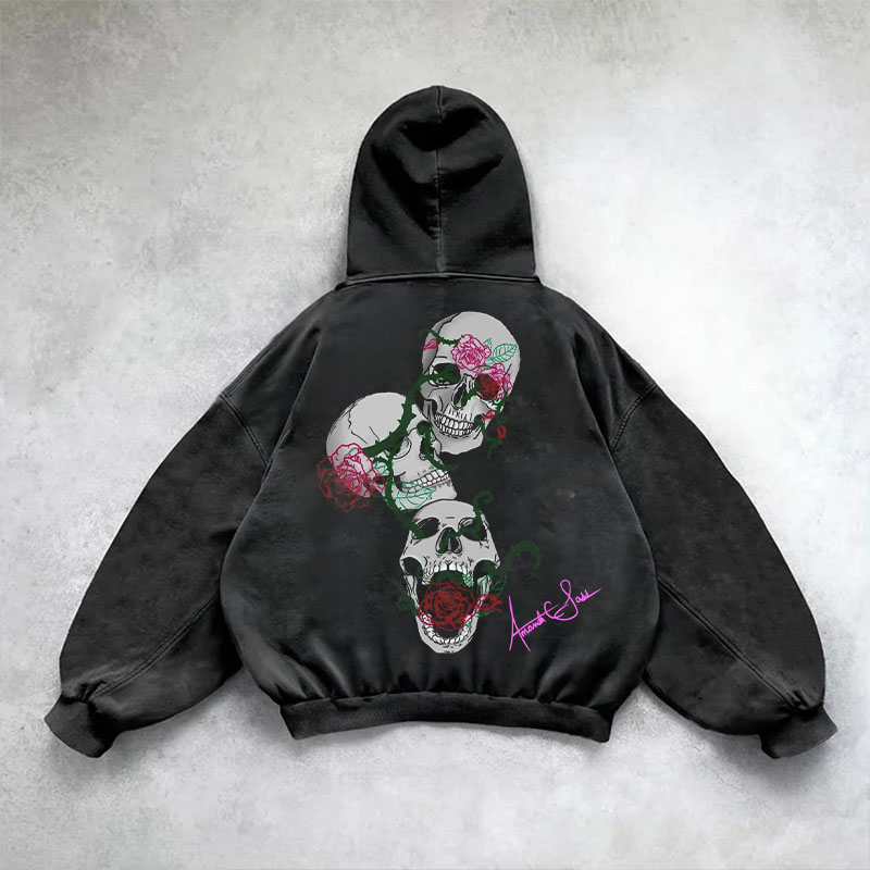 Y2K Goth Skull Washed Hoodie