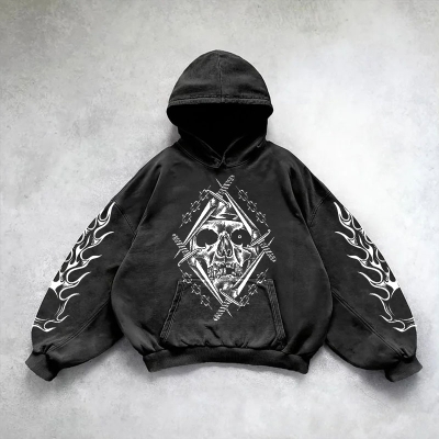 Y2K Goth Skull Washed Hoodie