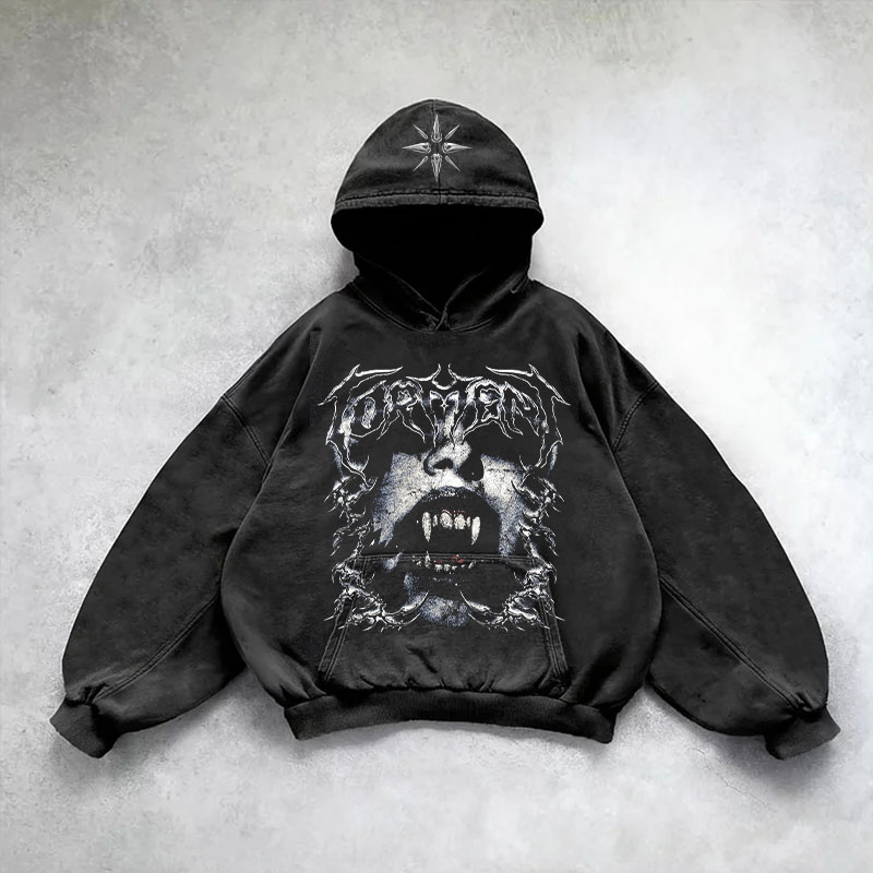 Y2K Goth Skull Washed Hoodie