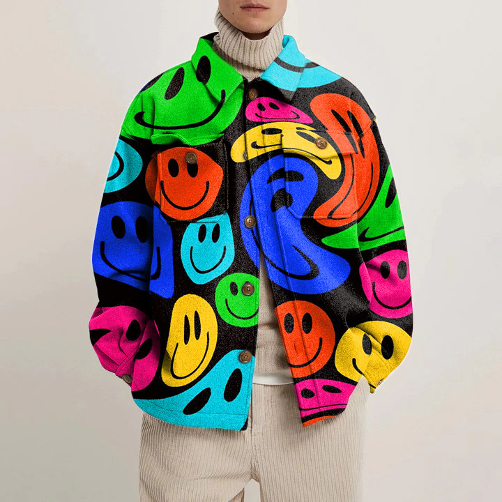 Colorful Smiley Face Graffiti Shirt Jacket