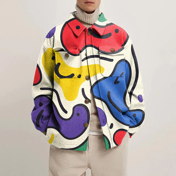 Colorful Smiley Face Graffiti Shirt Jacket